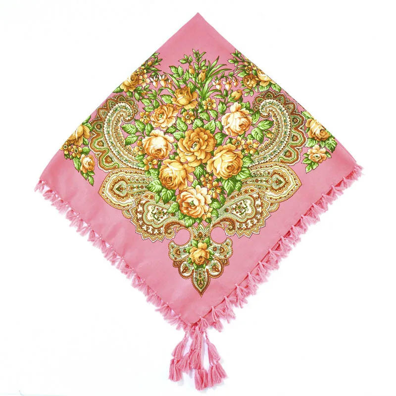Осенне-зимний женский шарф с кисточками, хлопковая шаль, ретро принт, русская Этническая ручная обертка, теплое квадратное одеяло, шарф, бандана