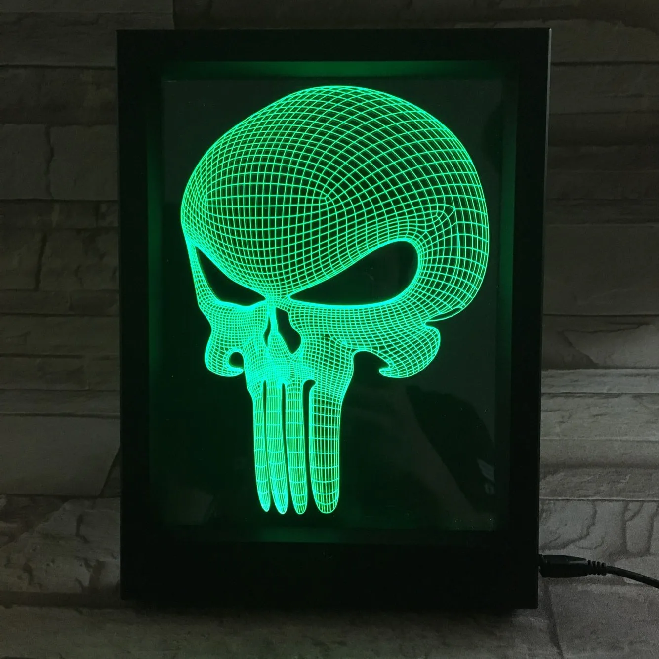 

Factory Halloween Spoof Punisher Mask 3D Photo Frame ya ke li deng Cool Desktop Decoration Visual Lamp