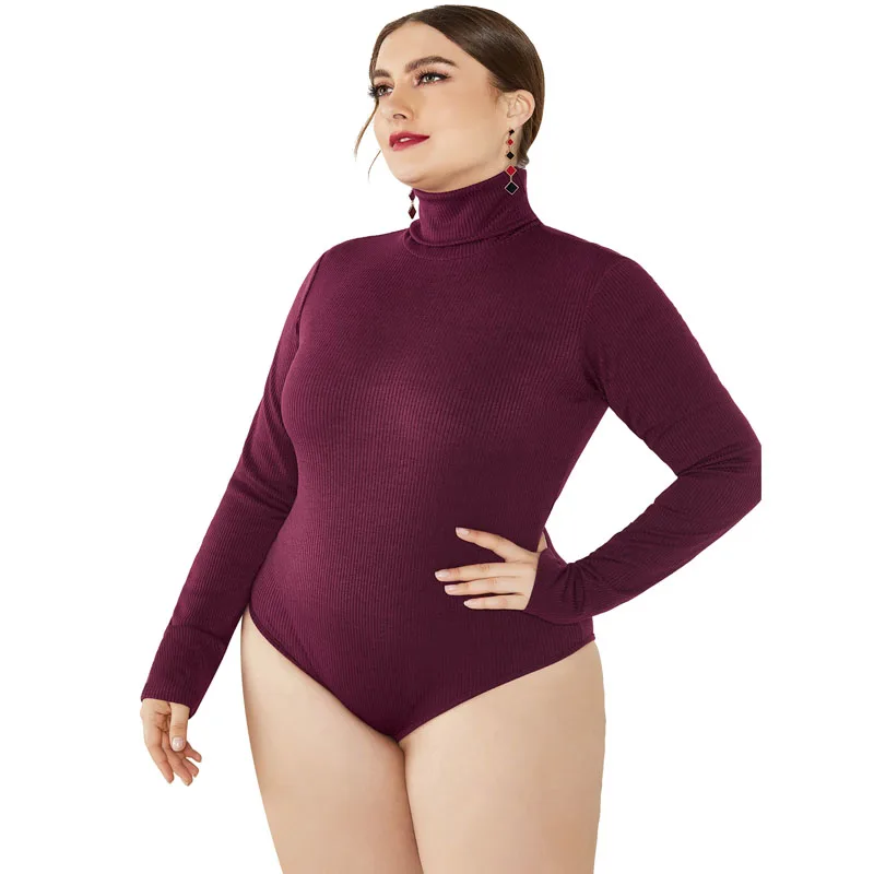 bodysuit women Jessie Vinson Long Sleeve Turtleneck Knitted Rib Bodysuit Jumpsuit Women Plus Size Skinny Sexy Bodysuit Rompers Autumn Winter bustier bodysuit Bodysuits