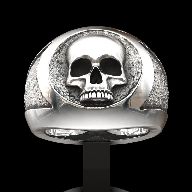 Men's Gothic Skull Ring Stainless Steel - Vintage Carved Skeleton Rock Hip Hop Jewelry - View #9