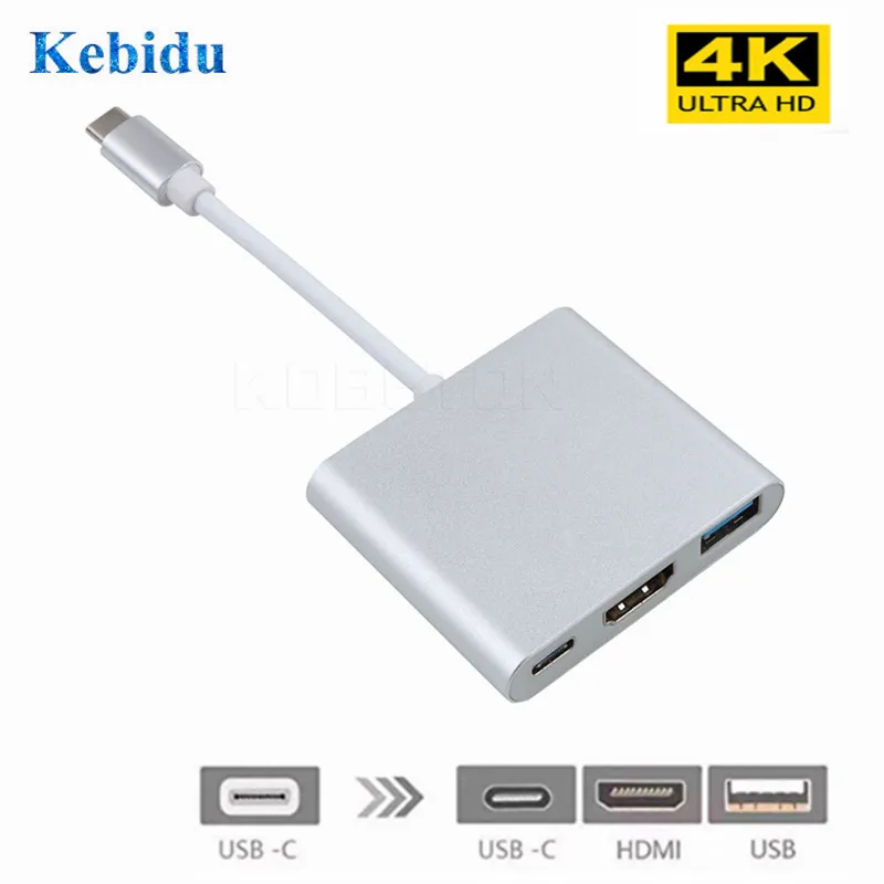 Переходник KEBIDU Usb c HDMI Usbc в Hdmi 3,1 переходник type c в HDMI/USB 3,0/type C адаптер type-C концентратор Алюминиевый для Macbook