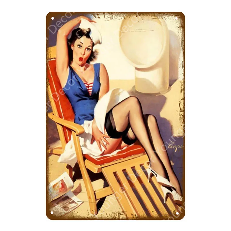 Смешная сексуальная леди плакат автомобиль самолет с булавкой девушки винтажные металлические знаки художественная живопись ремесло Паб Бар домашний Декор стены YI-108 - Цвет: YD2324EI