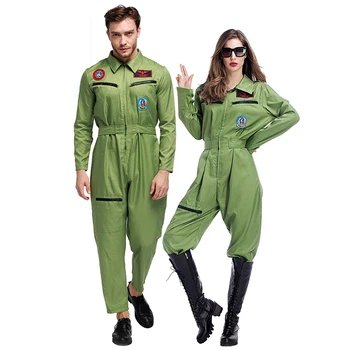 

Carnival Halloween Couple Aviator Pilot Suit Costume Instructor Military Uniform Charm Cosplay Night Club Party Fancy Dress