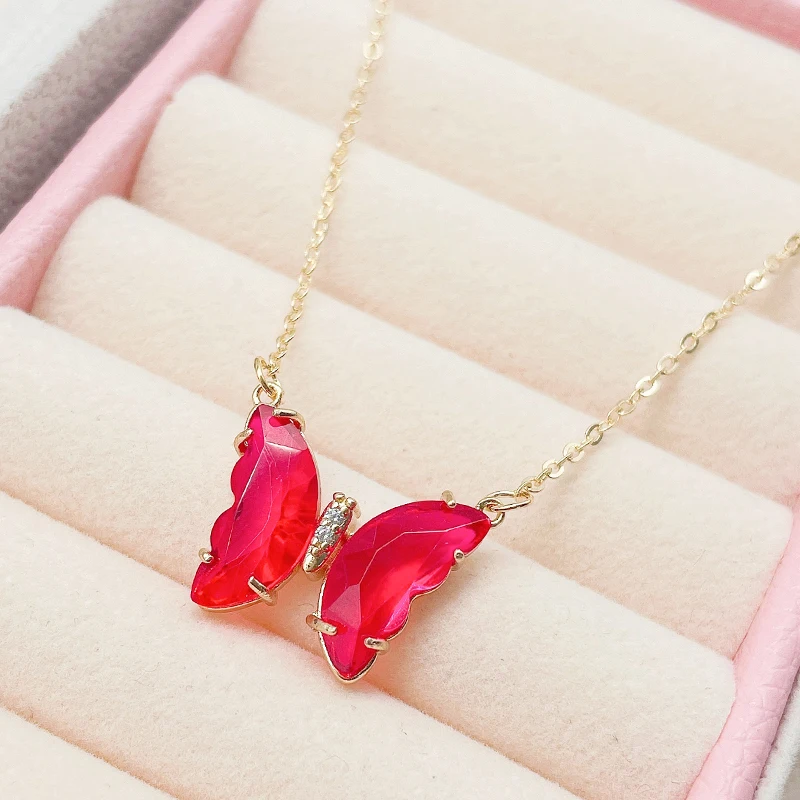 Kpop Glänzende Nette Schmetterling Anhänger Halskette Für frauen Cocktail-Party Halskette Damen Bunte Kristall Schmetterling Halskette – Detail 8