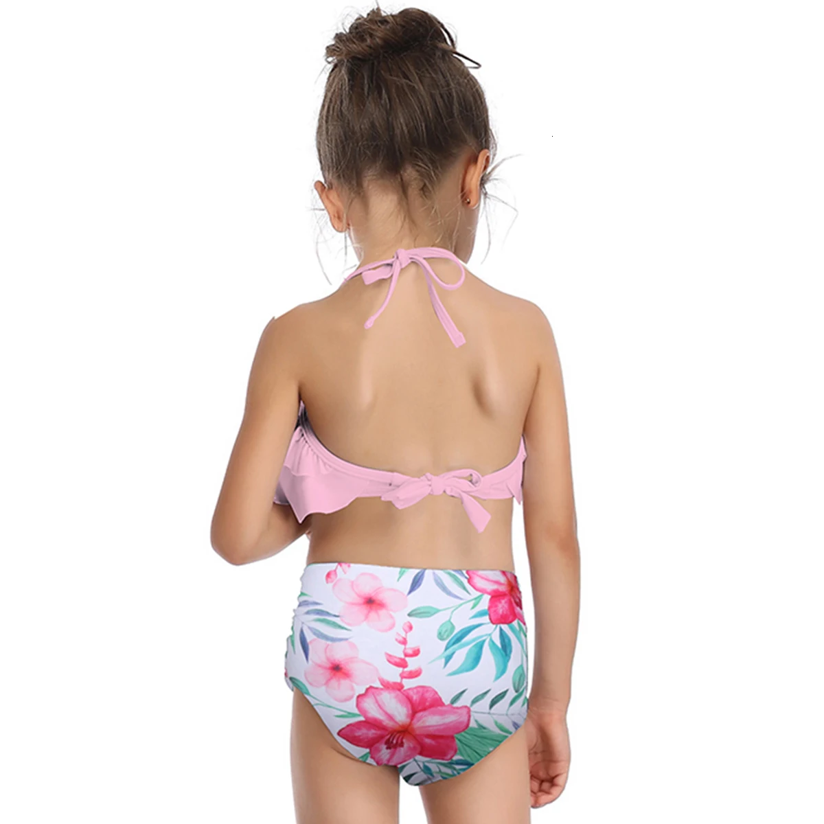 2-8 Years Doubles Ruffles Swimwear Kids Girls Swimsuit Two Pieces Hot Sale Children Bikini Set Princess Beach Wear Dress