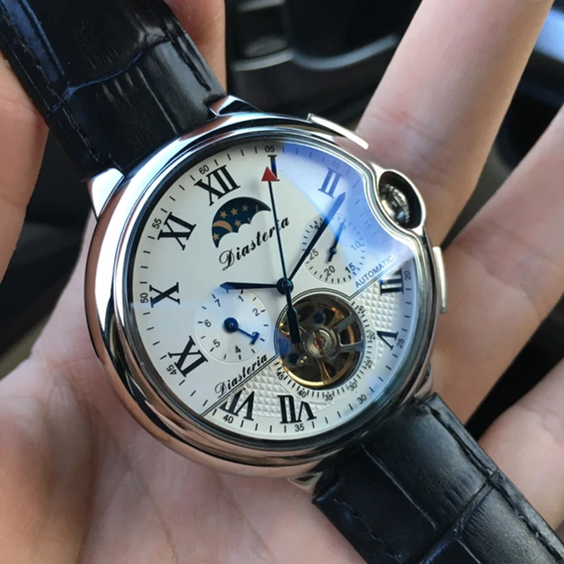 Топ люксовый бренд Tourbillon Скелет автоматические механические часы для мужчин полный календарь Moon Phase водонепроницаемые часы для мужчин s DIASTERIA
