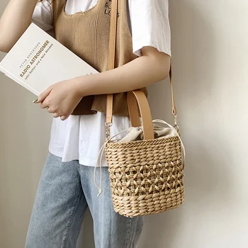 

Hollow Straw Woven Bag Handle Clutch Bag Shopping Bag Female Shoulder Messenger Bag