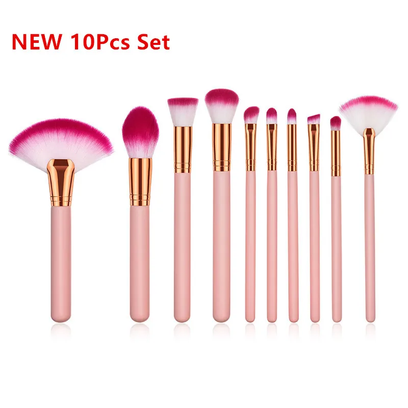 NEW 10pcs set 10 шт., набор кистей для макияжа, розовая ручка, Женская основа, Кисть для макияжа, набор косметических инструментов для губ, подводка для глаз, maquiagem T10083 - Handle Color: NEW 10pcs set