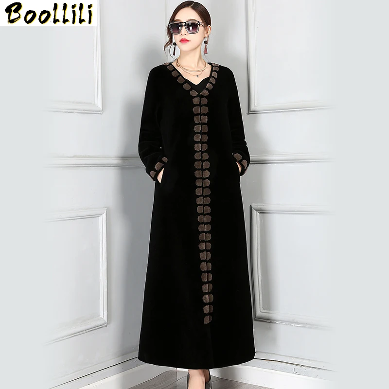 

Осенне-зимняя женская куртка Boollili из 2023 натуральной овечьей шерсти, женское длинное теплое пальто из натуральной шерсти, женская верхняя одежда