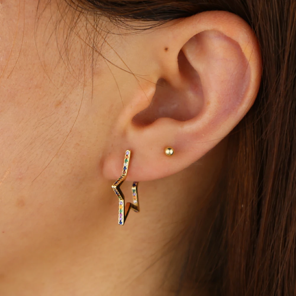 Серьги-гвоздики в форме звезды micro pave cz star, Новое поступление года, высокое качество, с фабрики, элегантная милая девочка, Рождественский подарок