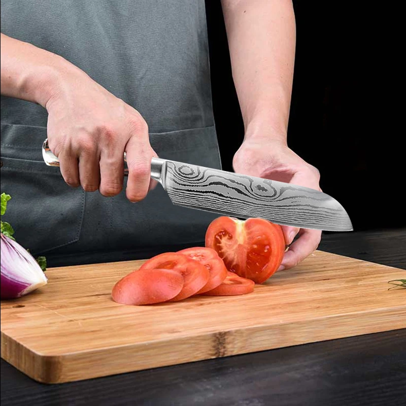 Набор ножей, кухонные ножи из нержавеющей стали, лазерный дамасский нож для обвалки, нож шеф-повара для хлеба, мяса, овощей, рыбы, инструменты