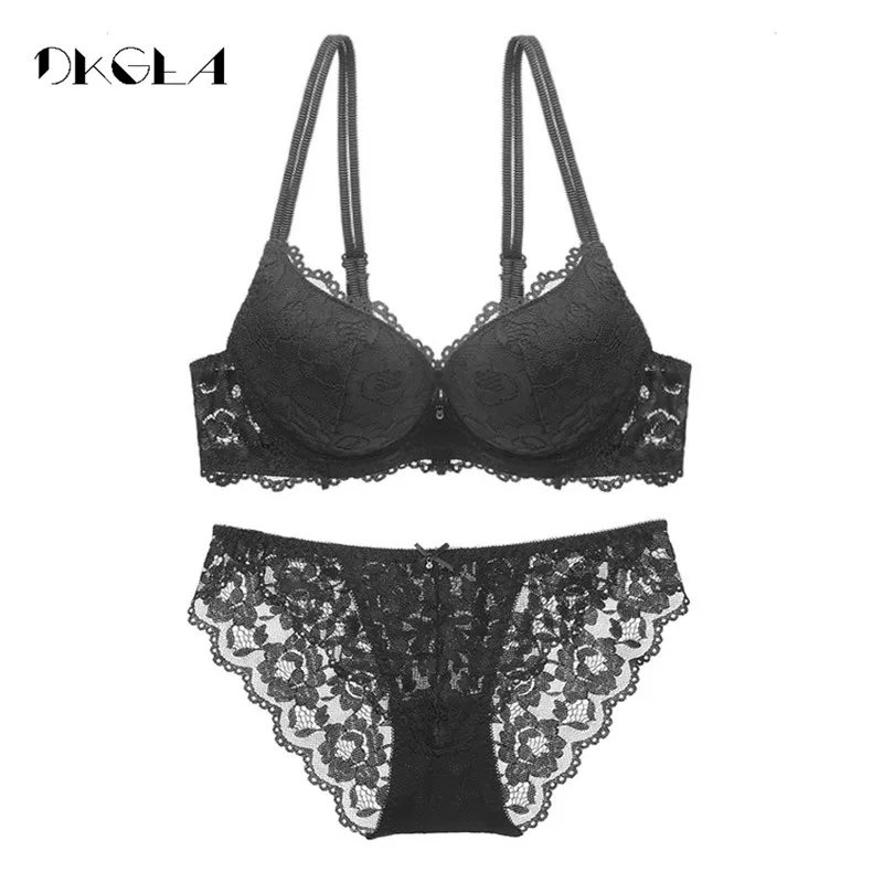 Hot Sexy Push Up Bra Set Brand Deep V Brassiere Thick Cotton Women  Underwear Set Lace Blue Embroidery Flowers Lingerie B C Cup