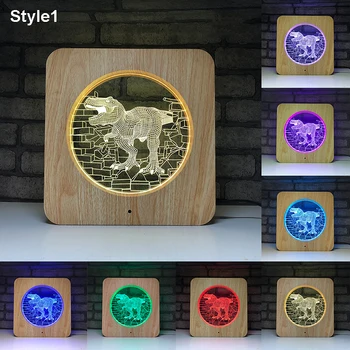 

3D Dinosaur Projector Night Light Tyrannosaurus Rex Lamps Multicolor 7 Colors Change Battery Touch Remote Control Lamps