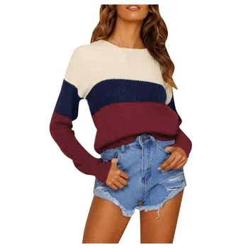 

NEW Women's sweater свитер женский pullover кардиган Casual Striped Long Sleeve Pullover Sweat Shirt Tops free shipping #3