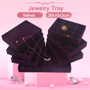 

Purple Velvet Jewelry Ring Display Organizer Case Tray Holder Necklace Earrings Bangle Storage Box Showcase Jewelry Stand Holder