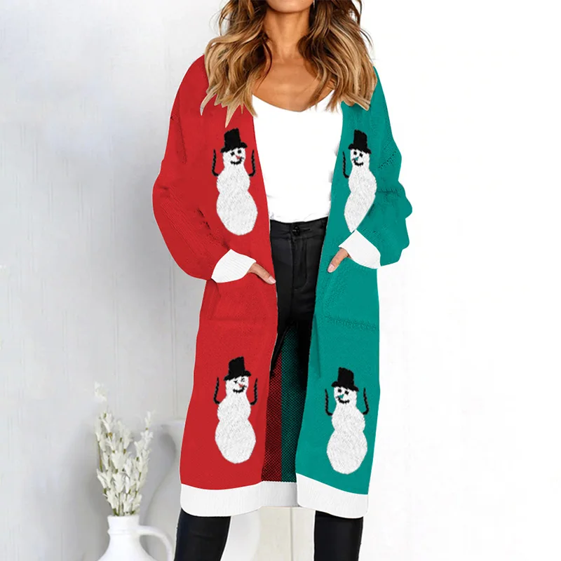 Осень Леопардовый принт длинный женский кардиган вязаный Рождественский свитер длинный рукав трикотаж Верхняя одежда женские джемперы туника