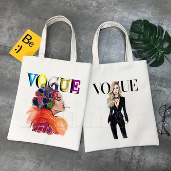 

Vogue Letter Graphic Cartoon Printed Canvas Shoulder Bag Female Harajuku Funny Large-capacity Eco Environmental Shopper Bag