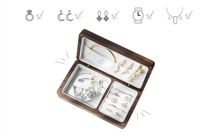 Quality Solid Walnut Wood Storage Box for Jewelry/Necklace/Bracelet/Kids Candy 
