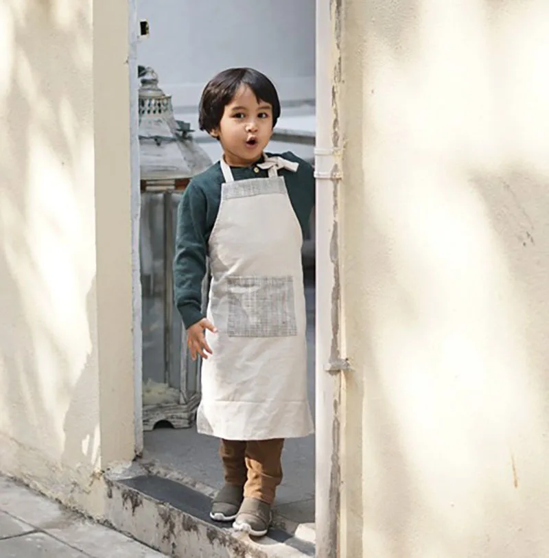 

Simple Fashion Baby Bib Linen Color Cotton Cloth Hand-woven Cloth Pocket One Size Adjustable