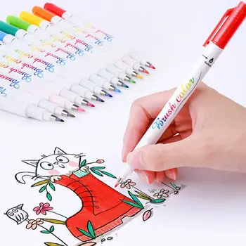 

12 Fluorescent Colors Calligraphy Marker Brush Pens Small Regular Script Drawing K1AB