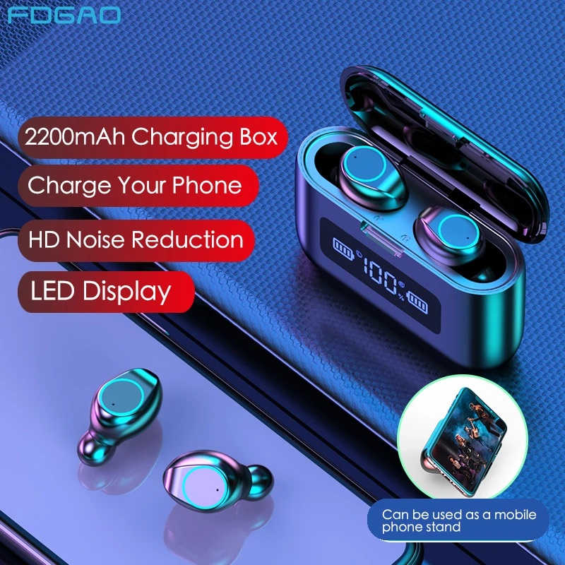 

Bluetooth Earphone 9D Touch Control Wireless Headphone LED Display Charging Box 2200mAh TWS Sports Waterproof Headset Earbuds