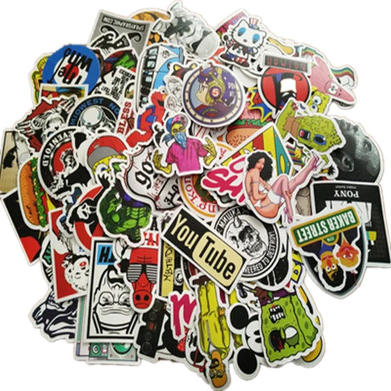 

100pcs wall stickers 6-10CM DIY Cartoon Waterproof PVC Mixed Cartoon Toy Stickers for Skate Car Styling Bike Motorcycle Kids