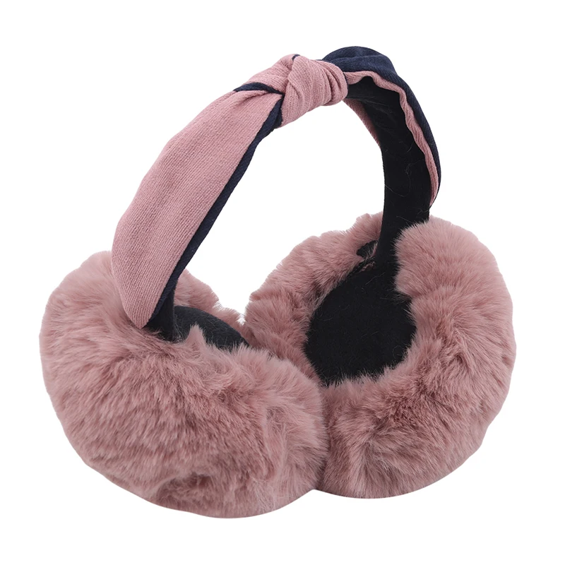 pink Наушники из искусственного меха, милые плюшевые уши с бантом, теплая Женская повязка на голову, теплые плюшевые наушники с защитой от замерзания - Цвет: pink