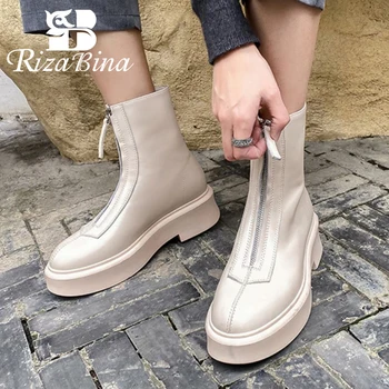 

RIZABINA Real Leather Women Short Boots Zipper High Heel Winter Shoes Woman Warm Fashion Office Lady Party Footwear Size 33-40