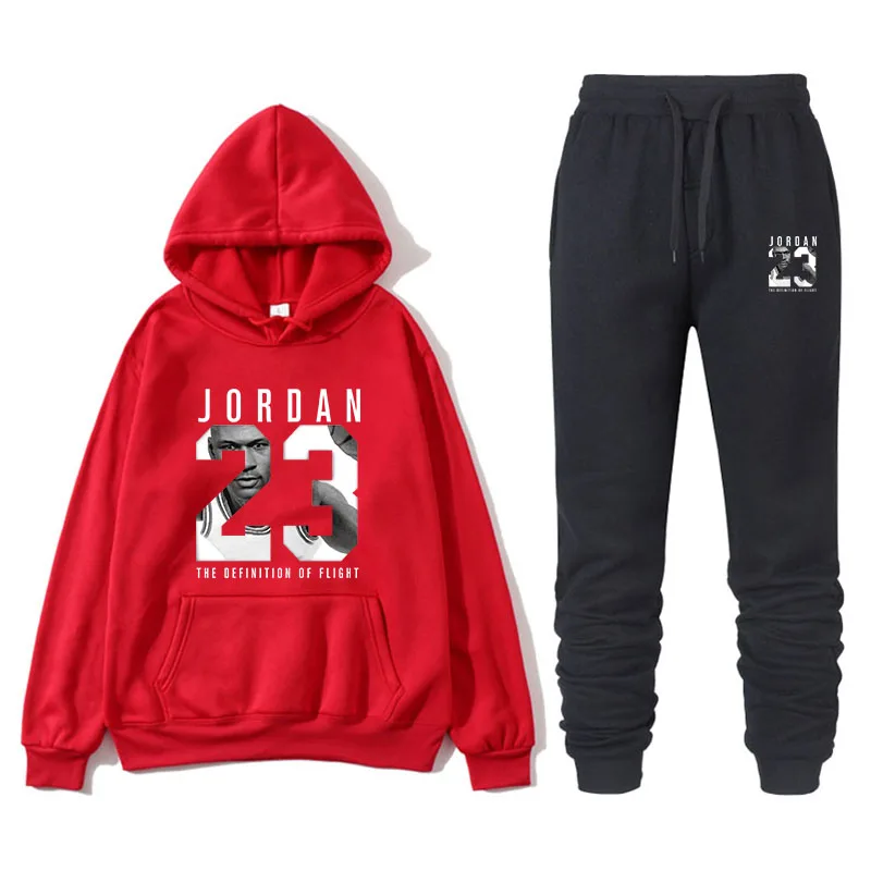 Новинка брендовая спортивная одежда мода JORDAN 23 Мужская спортивная одежда из двух предметов флисовая толстовка с капюшоном+ брюки спортивный костюм мужской
