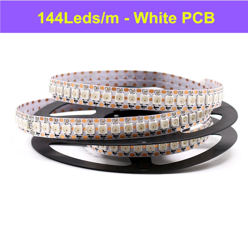0,5 м/1 м/2 м/3 м/4 м/5 м WS2812B Светодиодная лента 30/60/144 пикселей/светодиодов/m 2812 IC смарт цветная(RGB) светодиодная лента черный/белый PCB IP30/65/67 DC5V - Испускаемый цвет: 144Leds White PCB