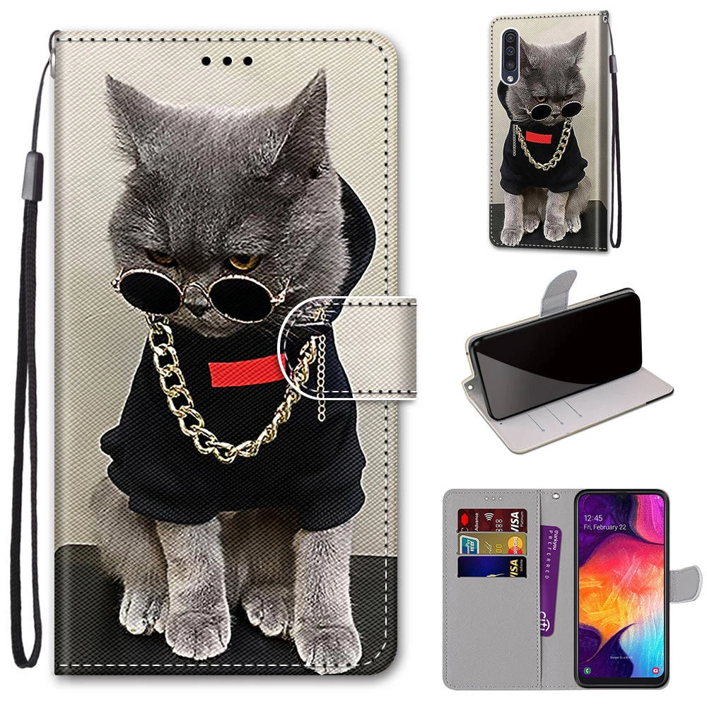 Painted Leather Flip Phone Case For Samsung A10 A20 A20S A20E A30 A30S A40 A50 A50S A70 A70S Wallet Card Holder Stand Book Cover phone case,leather phone case,leather wallet case,leather case
