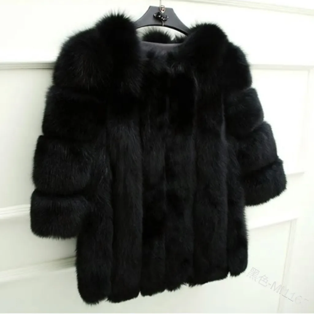 Зимняя женская шуба плюс размер короткая шуба из искусственного меха теплая меховая женская куртка Верхняя одежда с длинными рукавами пальто Женская манто femme - Цвет: Черный