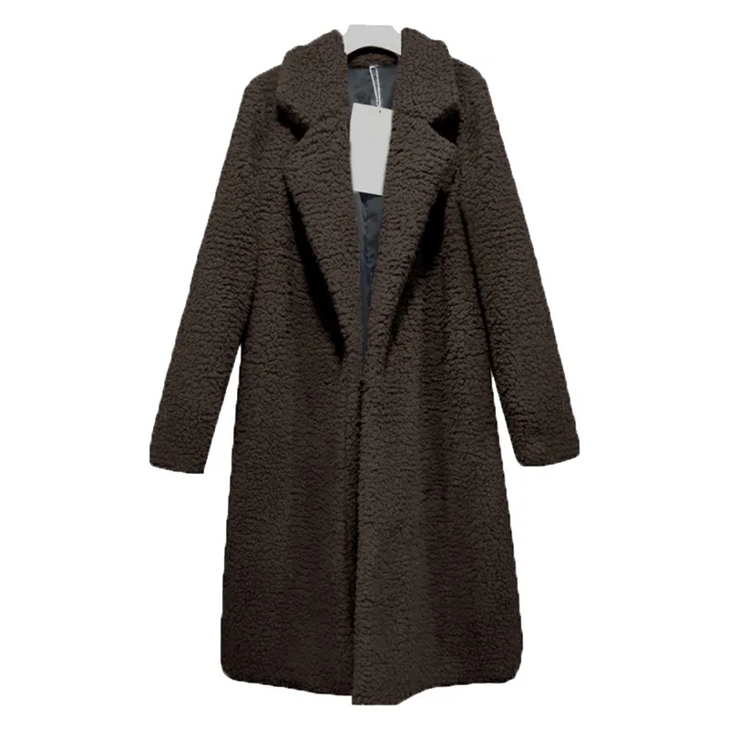 CALOFE, Женское зимнее пальто, модное, одноцветное, размера плюс, смесь шерсти, белое, длинное пальто, 3XL, Ретро стиль, отложной воротник, уличная одежда, пальто - Цвет: Brown