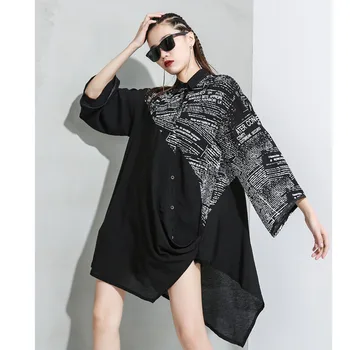 

LANMREM can ship 2020 spring summer fashion new pullover Long Sleeve Shirt famale Irregular letter printting patchwork Tops YJ09