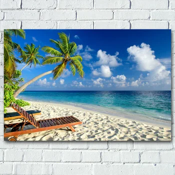 

Beach Horizon Palm Tree Sand Sea sky Tropics Landscape Wall Art Posters Canvas Prints silk Paintings For Living Room Decor