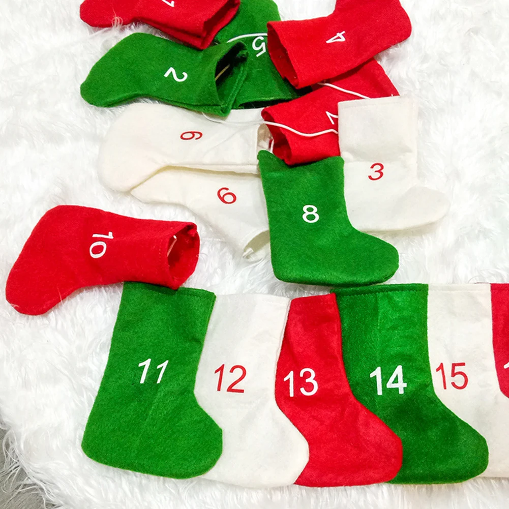

24PCS Party Christmas Stockings 24 Days Countdown Home Ornament Hanging Socks Advent Calendar DIY Gift Bag Tree Shopping Mall
