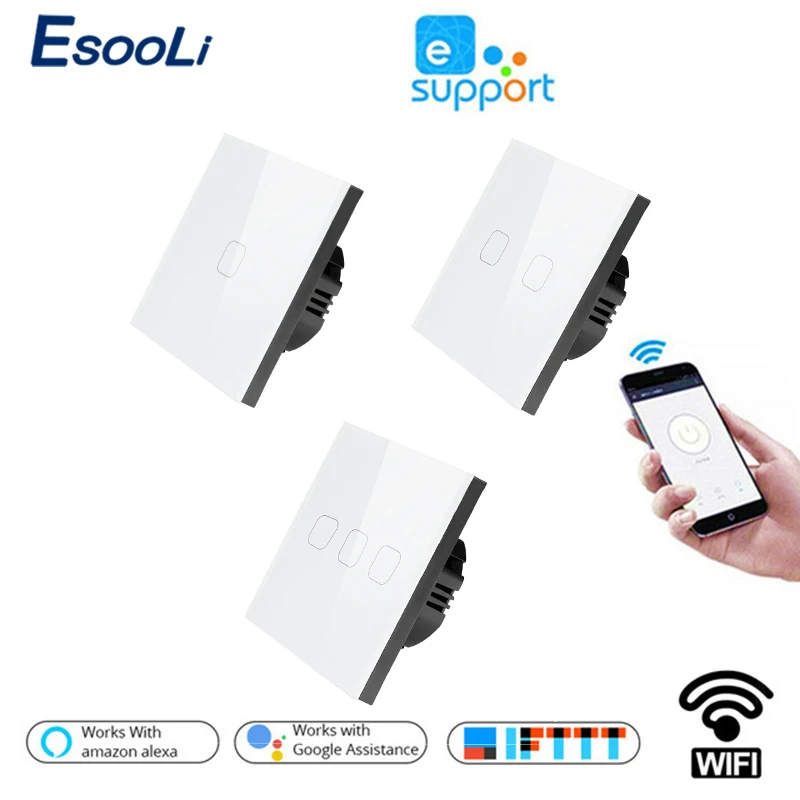

EsooLi Smart Home 1/2/3/4 Gang 1 way Wireless WiFi EU Standard Touch Switch Wall Light Touch Switch,ewelink App Control