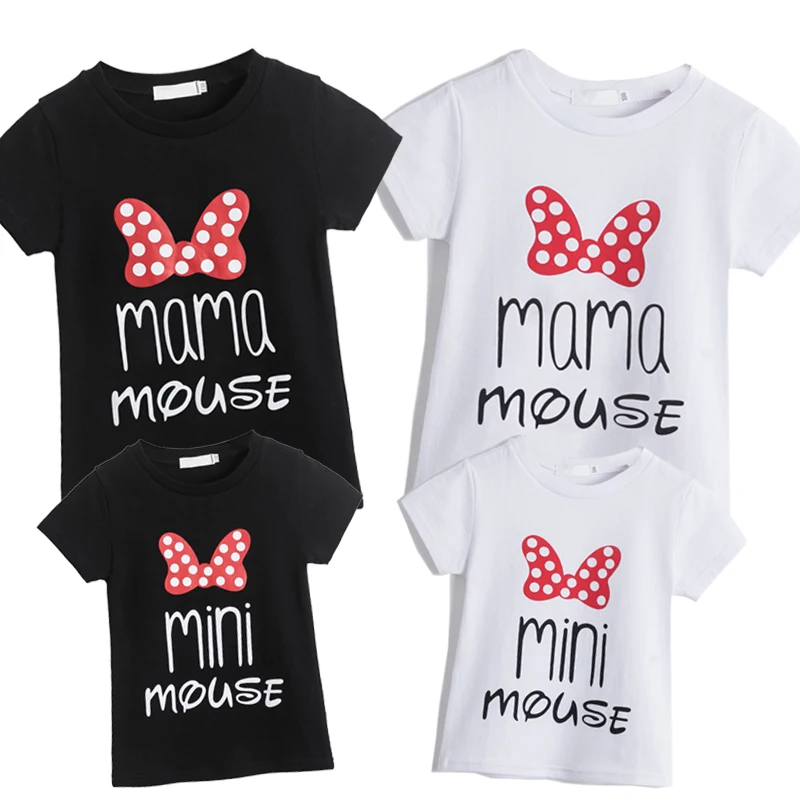 Camiseta familiar a juego, Tops de manga corta para madre e hija, moda de lunares, camisetas de ratón, aspecto familiar, verano 2021