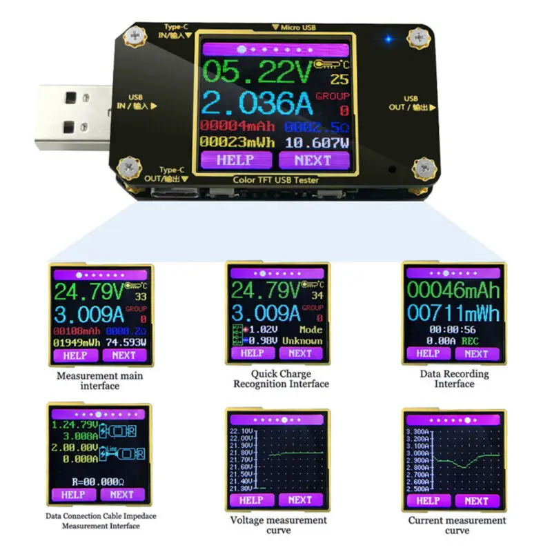 Bluetooth usb type-C измеритель мощности PD батарея напряжение мощность Емкость тестер инструмент