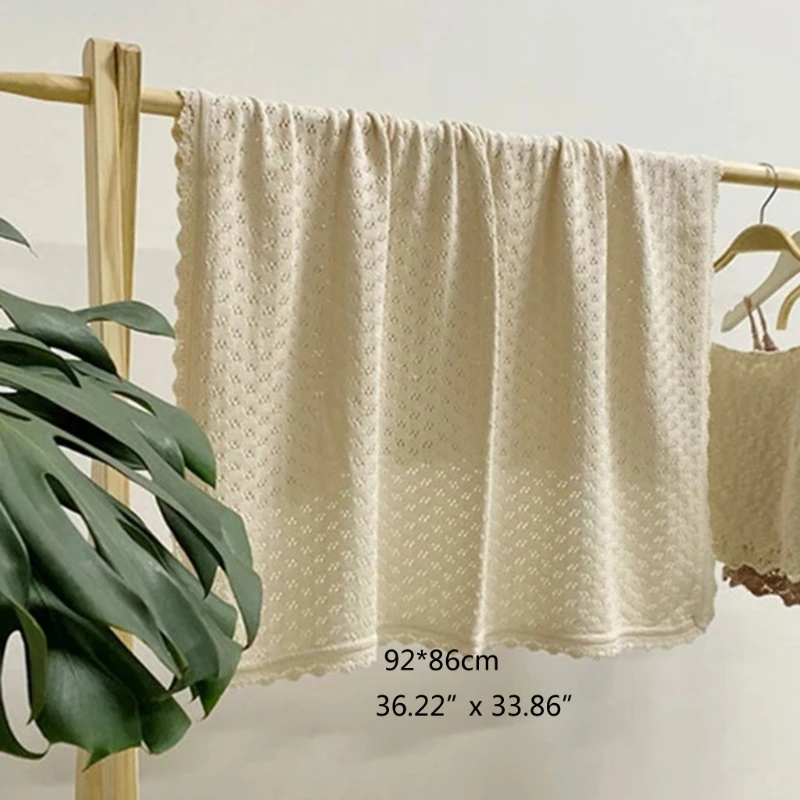 Baby Knitted Cotton Blanket 92x86cm Newborn Receiving Swaddle Wrap with Flower Edge Bath Towel Infant Bedding Stroller Cover 2