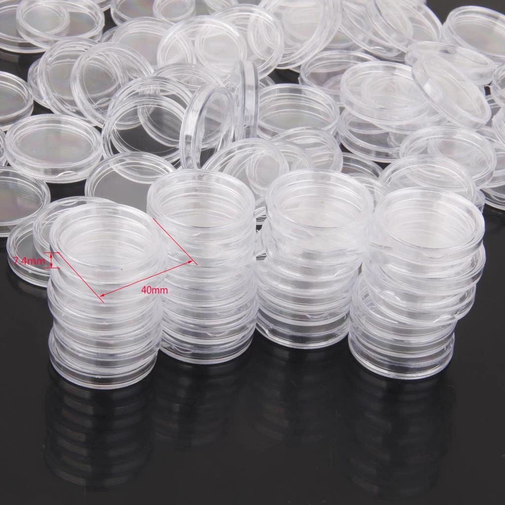 21mm-40mm Coin Holder Capsules Airtight Circular Plastic Clear Coins Container Case Collectibles, 100 Pieces Per Order