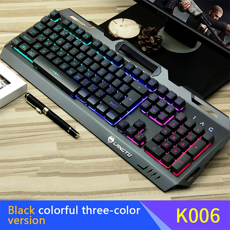 Игровая клавиатура с подсветкой 104 клавиш, проводная USB клавиатура RGB для планшета, Настольная Механическая сенсорная игровая мышь, Просвечивающая - Цвет: B-Rainbow Light