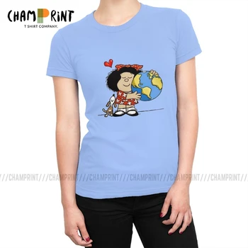 

Women's Mafalda The World And Her Puppy T-shirt Tshirt Vogue Short Sleeve Tees Top Round Neck Funny Female Clothes Printed