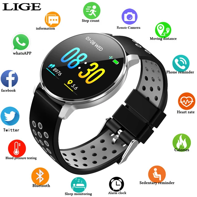 

LIGE Men Smart Bracelet Activity Fitness Tracker Heart Rate Blood Pressure Detection For Android ios Waterproof Sports Bracelet