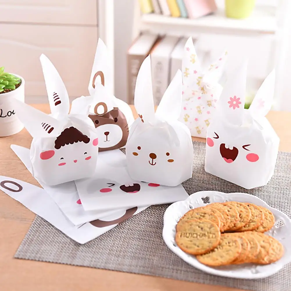 

20Pcs PEA Cute Rabbit Ear Christmas Cartoon Candy bag Baby Shower Dessert Snacks Biscuit Package Bag Party Wedding Club Decor