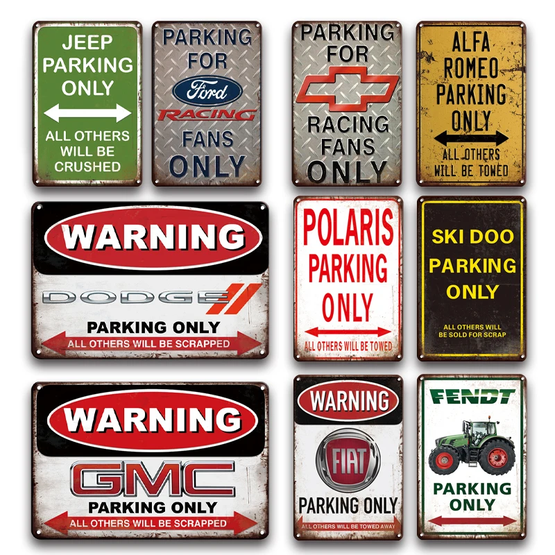 

Outdoor Parking Signs Vintage Garage Carport Wall signs Rusty Metal Plates Man Cave Parking Lot Metal Wall Stickers