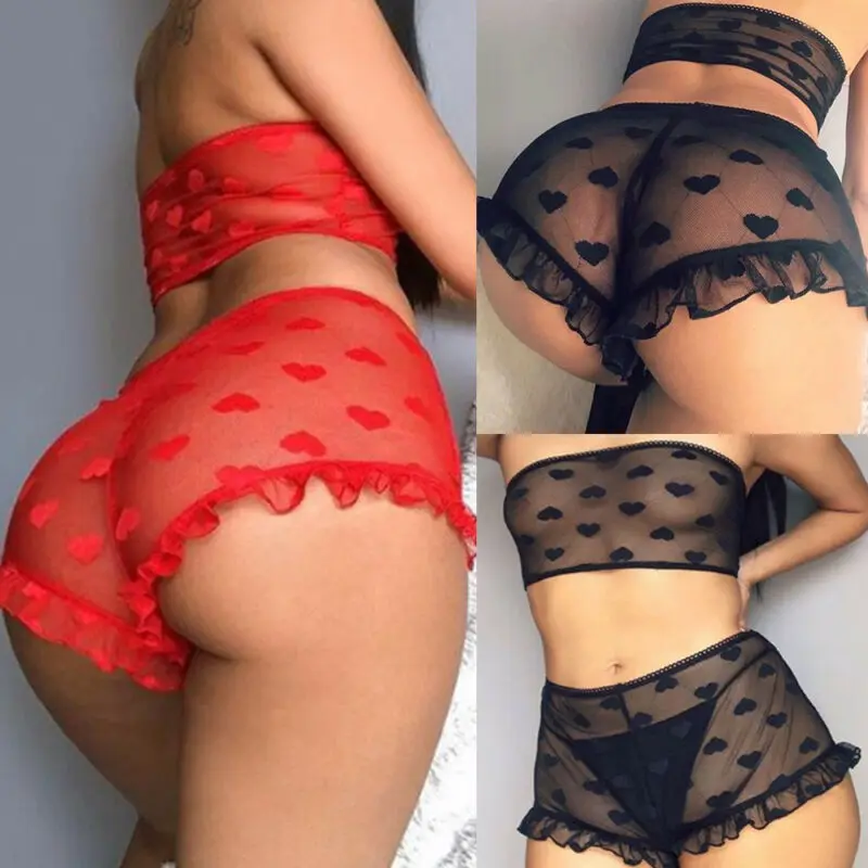 

Women Sexy Lingerie set Heart Shape Babydoll High Stretch G-string Sexy See-through Underwear Exotic Sets