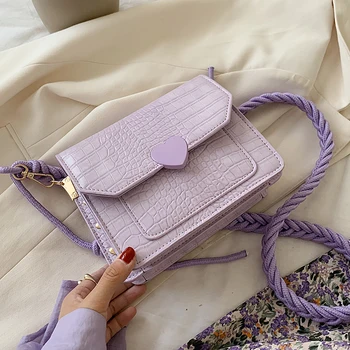 

Crocodile pattern PU Leather Crossbody Bags for Women Braided Rope Belt Female Shoulder Handbags Small Ladies' Travel Flap Bags