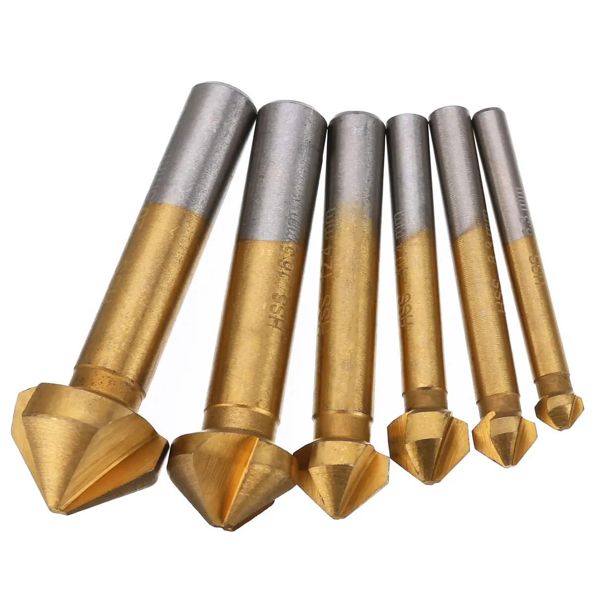 6Pcs 90 Degree HSS Chamfer Countersink Chamfer Drill Bits Set Titanium coated Wood Steel Drill Bit 6.3/8.3/10.4/12.4/16.5/20.5mm