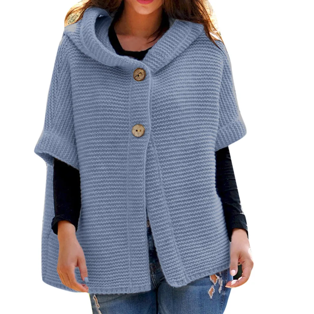 

Women Autumn Winter Casual Half Sleeve Solid Color Hooded Sweater Cardigans Outwear Sueter Mujer Sweater Women Pull Femme Jumper